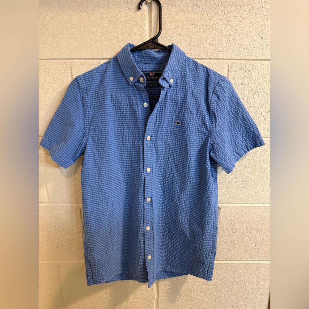 Vineyard Vines Blue Textured Button Down Shirt size medium youth